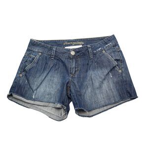 American Eagle Shorts Womens 4 Blue Flat Front Button Zip Cut Off Jorts Denim